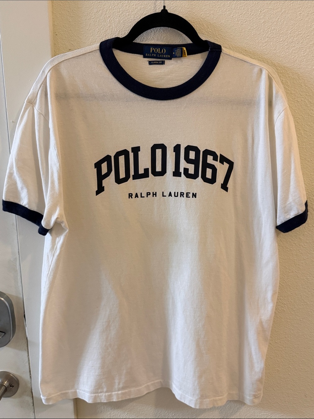 Polo Ralph Lauren Men’s M Classic Fit 1967 Ringer T-Shirt Cream Navy